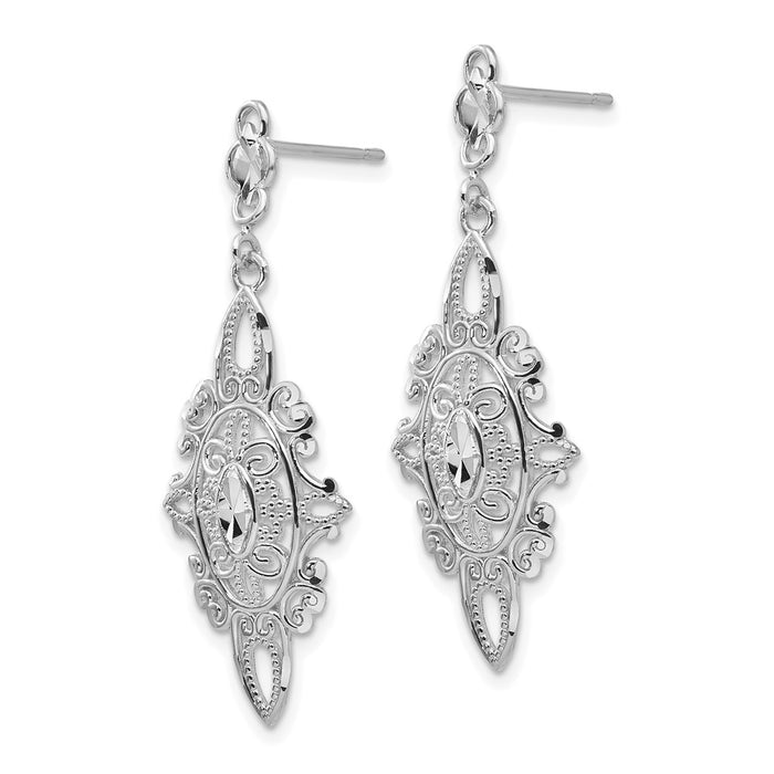 Shop Stylish 14K White Gold Diamond-Cut Filigree Drop Earrings - 1.5" Length-2