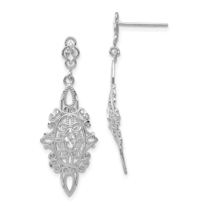 Shop Stylish 14K White Gold Diamond-Cut Filigree Drop Earrings - 1.5" Length-1