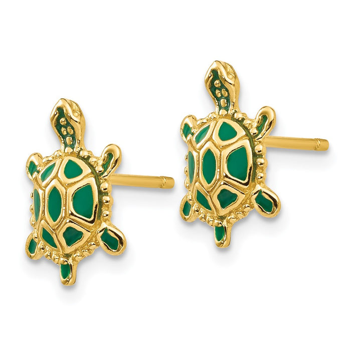 Order Stylish 14K Gold Green Enamel Turtle Stud Earrings - Luxury Jewelry-2