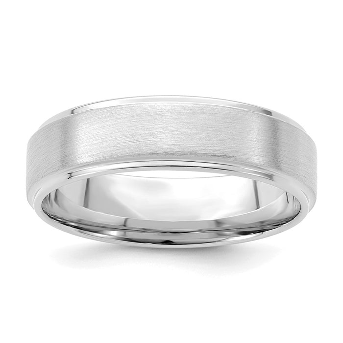 Shop 14K White Gold 6mm Comfort Fit Wedding Band - Stylish Brushed Satin Edge, Size 11.5-1