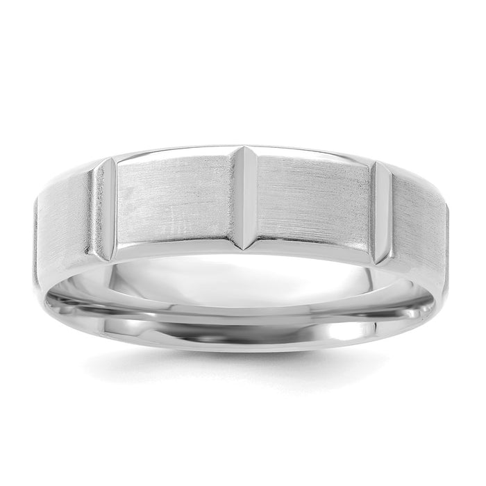 Exclusive 14K White Gold 6mm Comfort Fit Wedding Band - Stylish Beveled Edges, Size 7.5-1