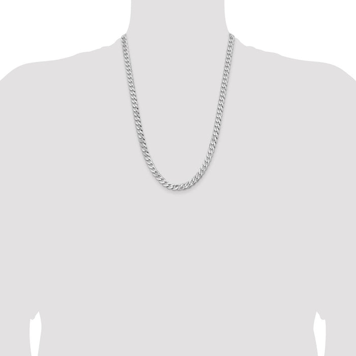 Shop 14K White Gold 24-Inch Flat Beveled Curb Chain - Stylish 7.25mm Design-4