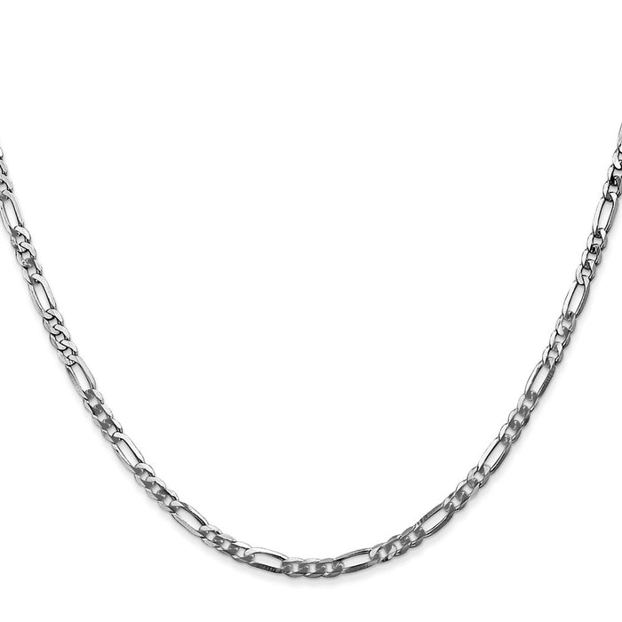 High-Quality 14K White Gold 24-Inch Flat Figaro Chain - Stylish 2.75mm Design-2