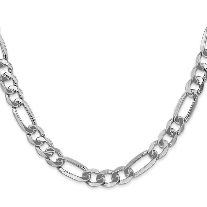 Exclusive 24-Inch 14K White Gold 7mm Flat Figaro Chain - Stylish & Affordable-2