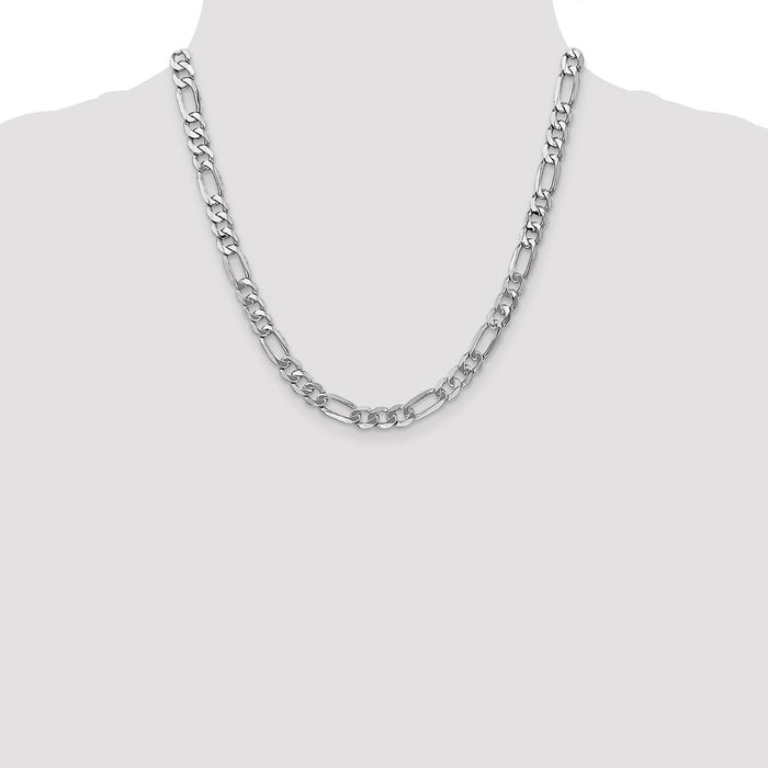Exclusive 14K White Gold 20-Inch 7mm Flat Figaro Chain - Stylish & Durable-4