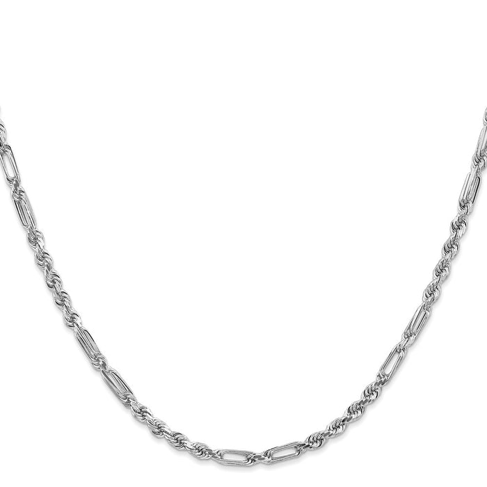 Buy 14K White Gold 3.0mm Diamond-Cut Milano Rope Chain - Stylish Luxury!-2
