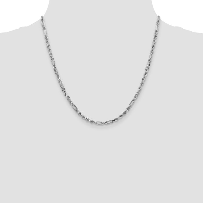 Buy Stylish 14K White Gold 3.0mm Diamond-Cut Milano Rope Chain - Luxury Look!-4
