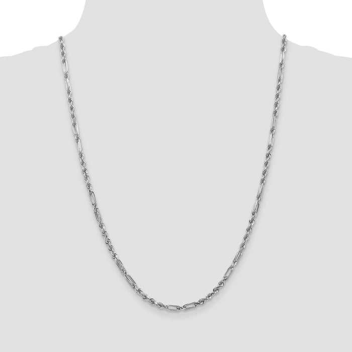 Buy 14K White Gold 3.0mm Diamond-Cut Milano Rope Chain - Stylish Luxury!-4