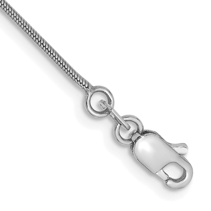 Buy Stylish 14K White Gold 7-Inch Round Snake Chain - 0.9mm, Lobster Clasp-1
