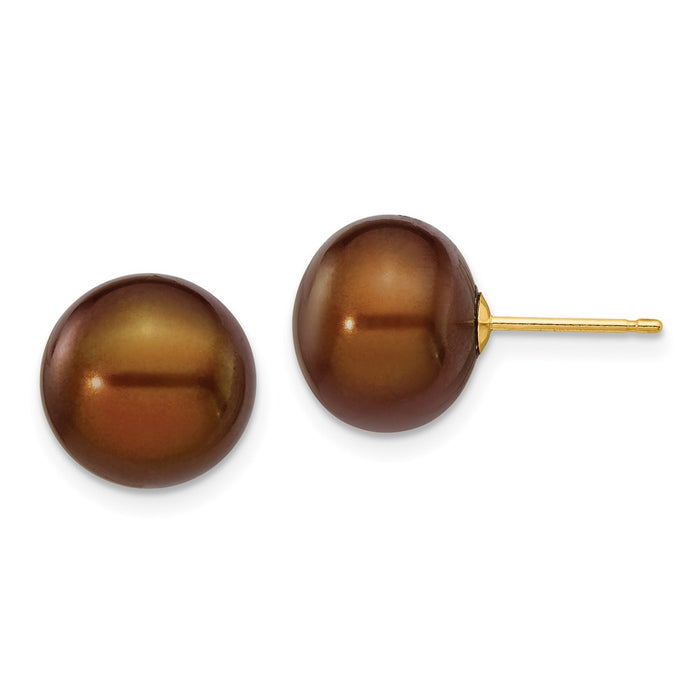Buy Exclusive 14K Gold Brown Button Freshwater Pearl Stud Earrings 10-11mm-1