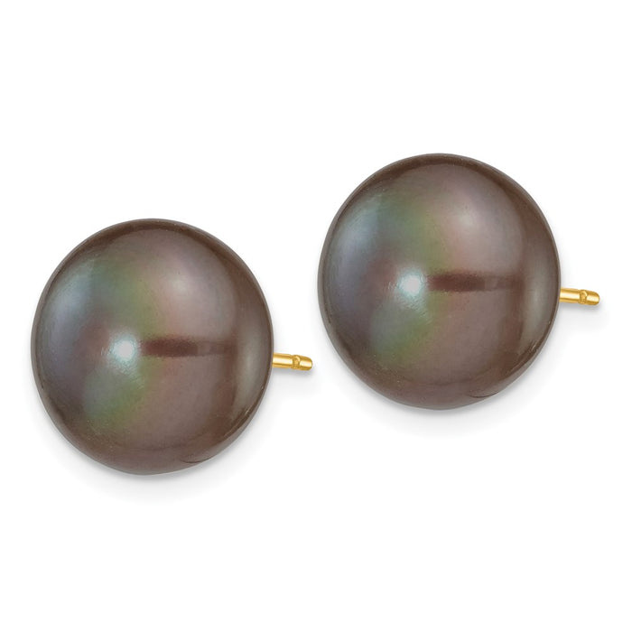 Buy Exclusive 14K Gold 11-12mm Black Pearl Stud Earrings - Stylish Value!-2
