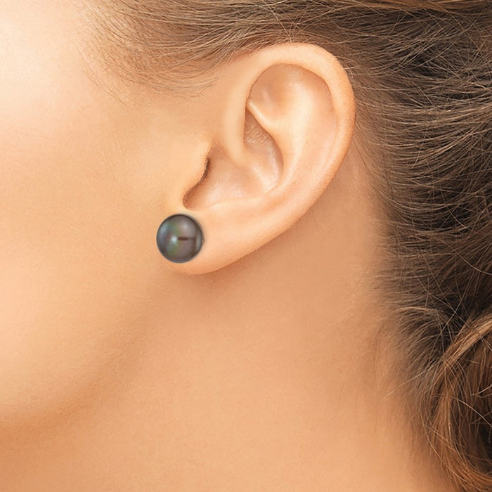 Buy Exclusive 14K Gold 11-12mm Black Pearl Stud Earrings - Stylish Value!-3