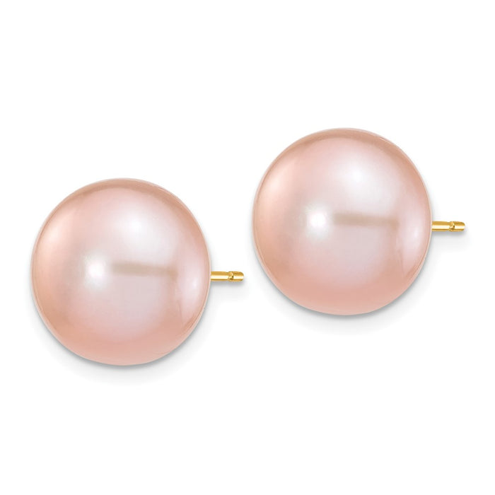 Shop Stylish 14K Gold 11-12mm Purple Button Pearl Stud Earrings - Luxury Value-1