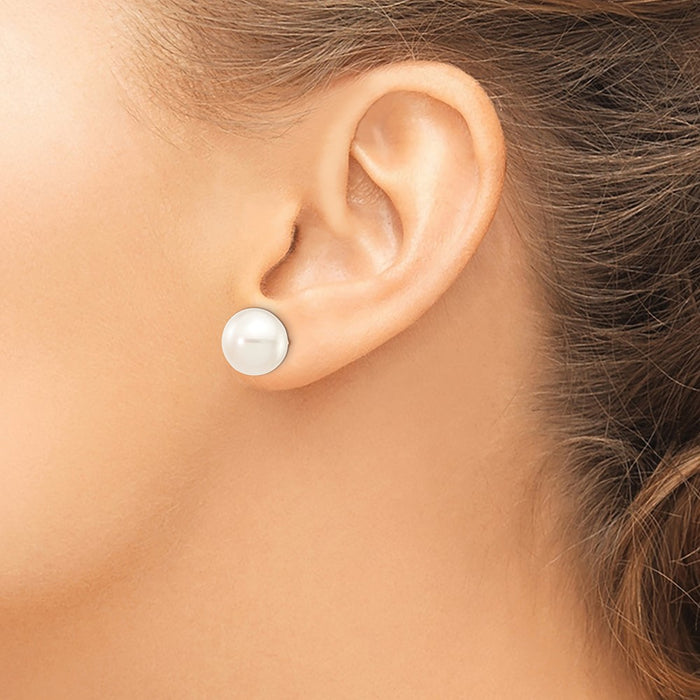 Shop Exclusive 14K White Gold Freshwater Pearl Button Stud Earrings - 11-12mm Luxury-3