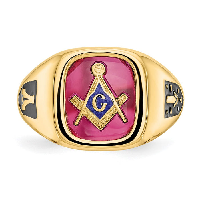 Buy Exclusive 14K Men's Masonic Ring | Polished Texture, Black Enamel, Ruby-4