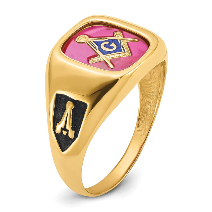Buy Exclusive 14K Men's Masonic Ring | Polished Texture, Black Enamel, Ruby-7