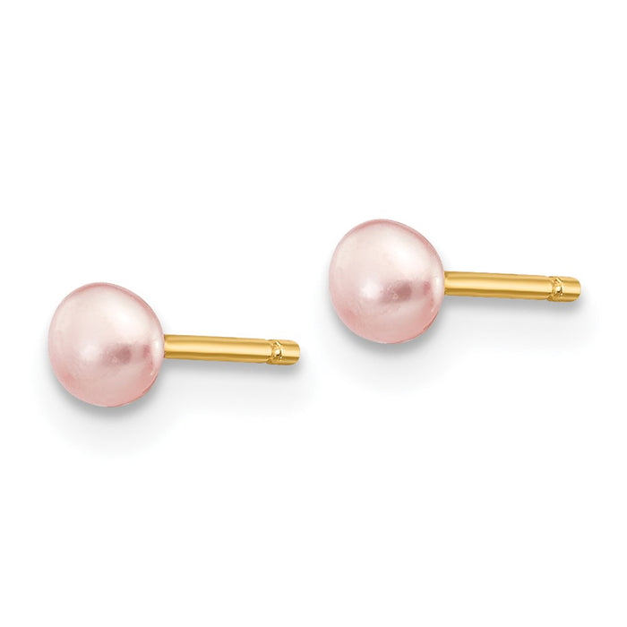 Exclusive 14K Gold Pink Pearl Stud Earrings - 3-4mm, Stylish Value!-2