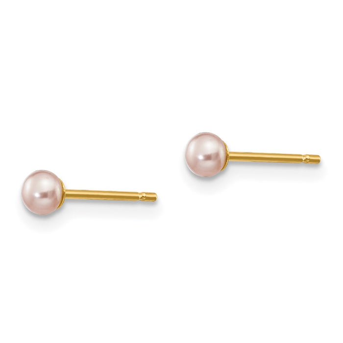 High-Quality 14K Gold 3-4mm Purple Pearl Stud Earrings - Stylish Value!-2