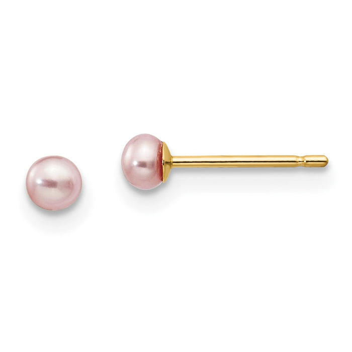 High-Quality 14K Gold 3-4mm Purple Pearl Stud Earrings - Stylish Value!-1