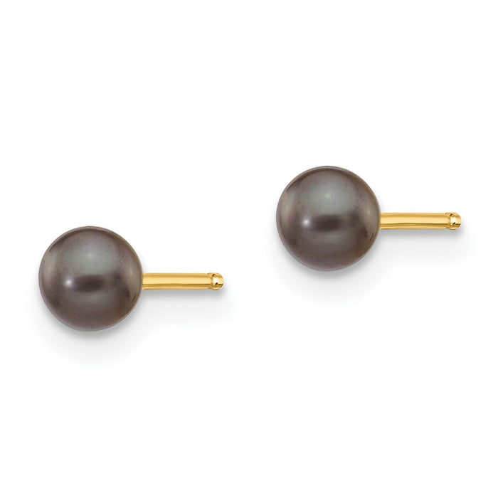 Designer 14K Gold Black Pearl Stud Earrings - 3-4mm, Affordable Luxury!-2
