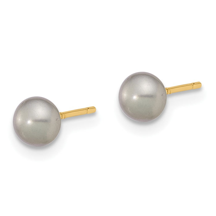 Buy Stylish 14K Gold 4-5mm Grey Button Pearl Stud Earrings - Luxury Value!-2