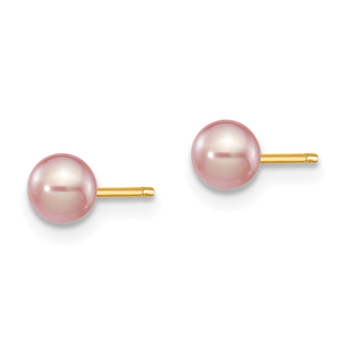 Designer 14K Gold Purple Freshwater Pearl Stud Earrings - 4-5mm Luxury Value-2