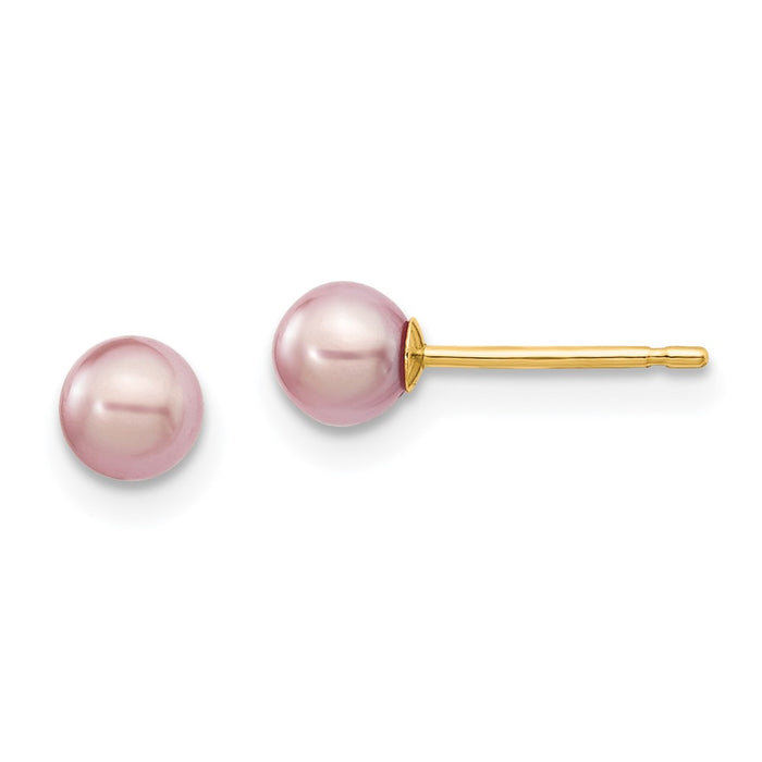 Designer 14K Gold Purple Freshwater Pearl Stud Earrings - 4-5mm Luxury Value-1