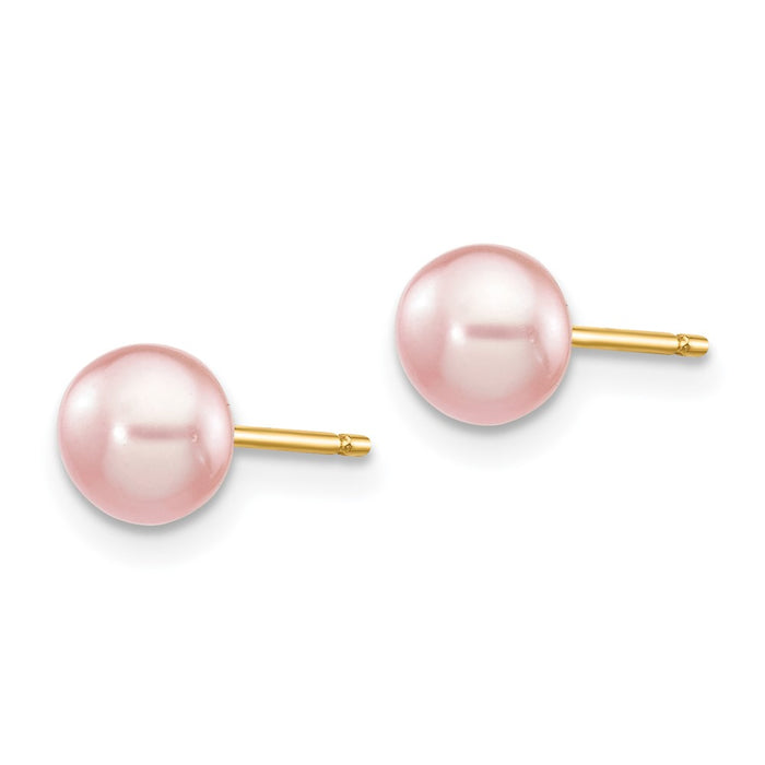 Buy 14K Gold Pink Button Freshwater Pearl Stud Earrings - Stylish 5-6mm-2