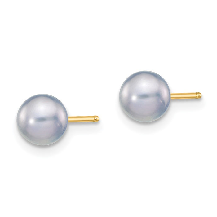 Exclusive 14K Gold 5-6mm Grey Pearl Stud Earrings - Stylish Luxury Value-2