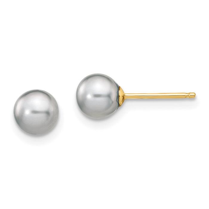 Exclusive 14K Gold 5-6mm Grey Pearl Stud Earrings - Stylish Luxury Value-1