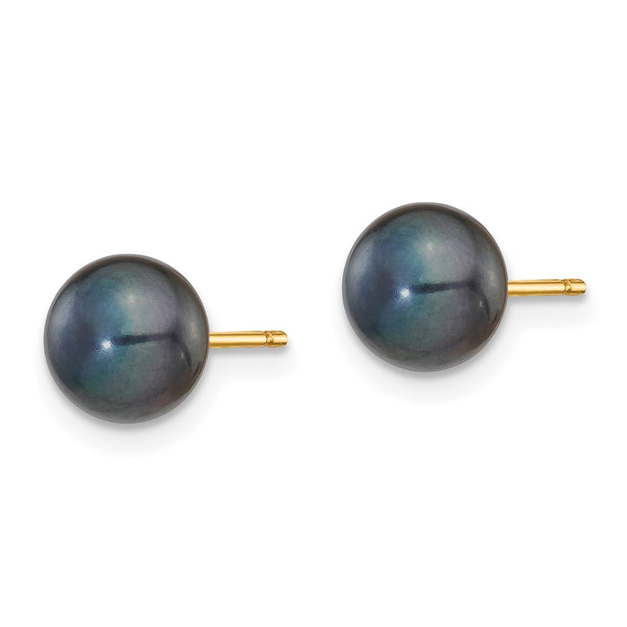 Shop Exclusive 14K Gold Black Button Freshwater Pearl Stud Earrings - 6-7mm, Stylish Value!-2