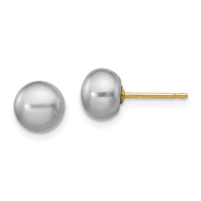 High-quality 14K Gold Grey Button Freshwater Pearl Stud Earrings - Stylish Value!-1