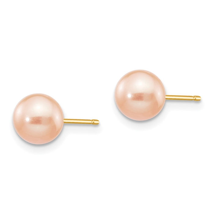 Exclusive 14K Gold 6-7mm Pink Pearl Stud Earrings | Stylish Luxury Value-2