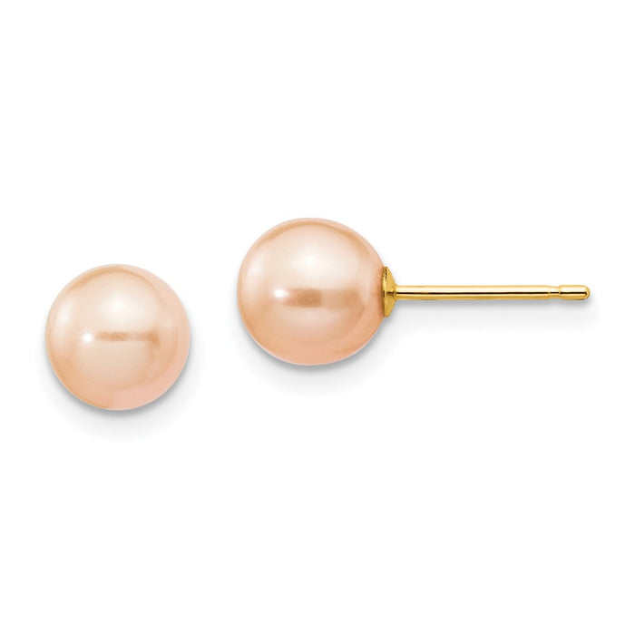 Exclusive 14K Gold 6-7mm Pink Pearl Stud Earrings | Stylish Luxury Value-1