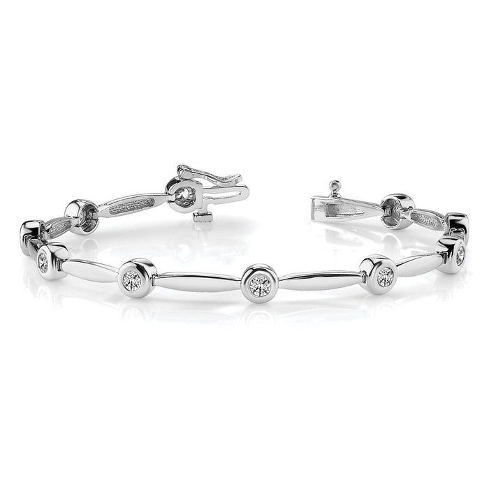 Shop 14K White Gold AAA Diamond Bar Link Bracelet - Stylish Luxury for Elegance-3