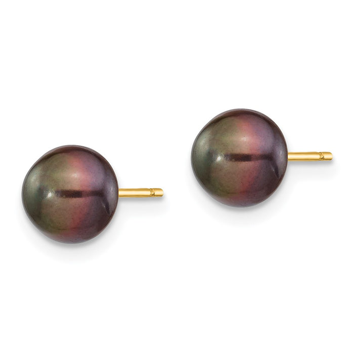 Shop Designer 14K Gold Black Button Pearl Stud Earrings - 7-8mm Luxury Value-2