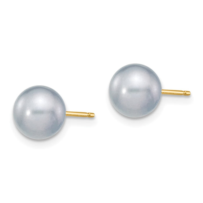 Shop Stylish 14K Gold Grey Round Freshwater Pearl Earrings - 7-8mm Luxury!-2