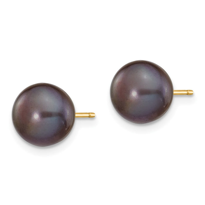 High-Quality 14K Gold 8-9mm Black Pearl Stud Earrings | Stylish & Affordable-2