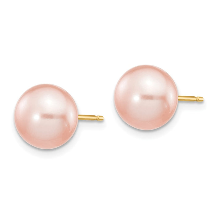 Exclusive 14K Gold 8-9mm Pink Pearl Stud Earrings - Stylish Luxury Value-2