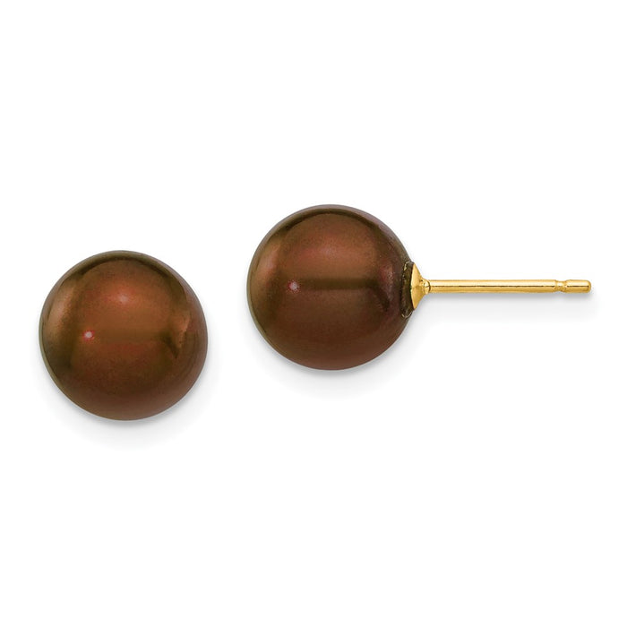 Buy Stylish 14K Gold 8-9mm Brown Freshwater Pearl Stud Earrings-1