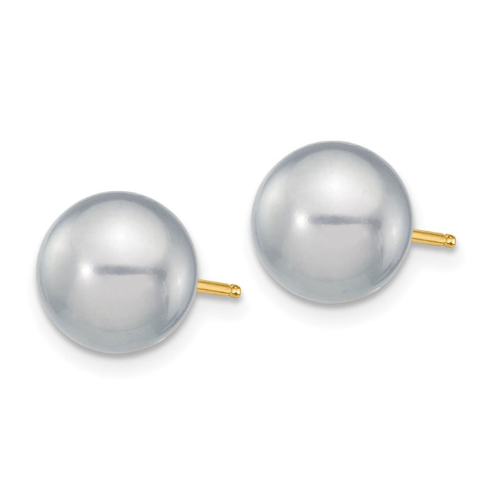 Designer 14K Gold Grey Round Freshwater Pearl Stud Earrings - 8-9mm Luxury-2