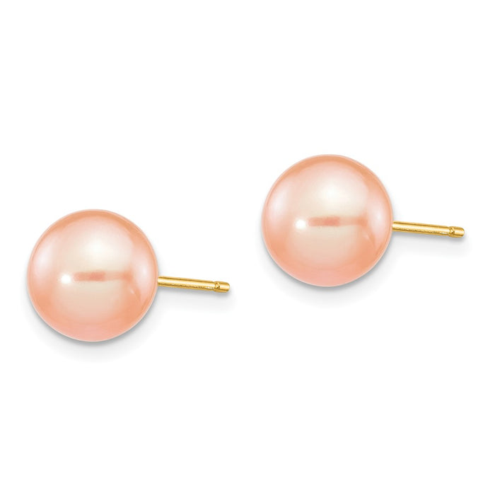 Shop Stylish 14K Gold 8-9mm Pink Freshwater Pearl Stud Earrings - Affordable Luxury-2