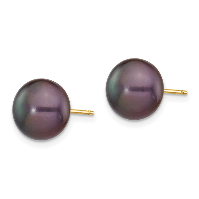 Exclusive 14K Gold Black Button Pearl Stud Earrings - 9-10mm, Stylish Value!-2