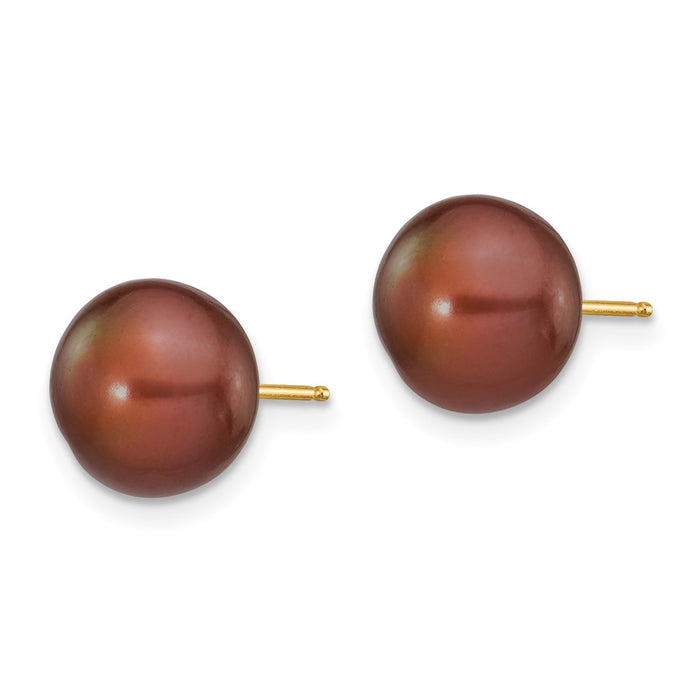 Buy Stylish 14K Gold Brown Button Freshwater Pearl Stud Earrings 9-10mm-2