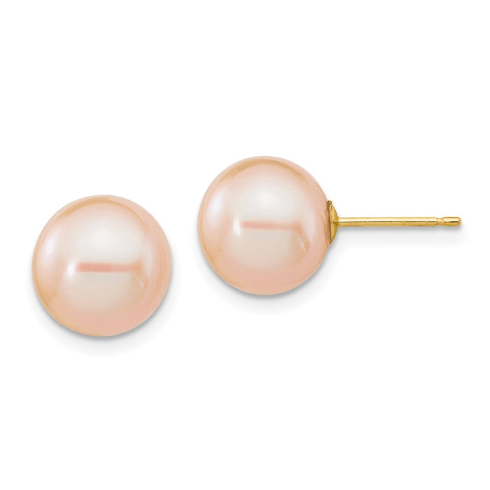 Buy Stylish 14K Gold Pink Freshwater Cultured Pearl Stud Earrings - 9-10mm-1