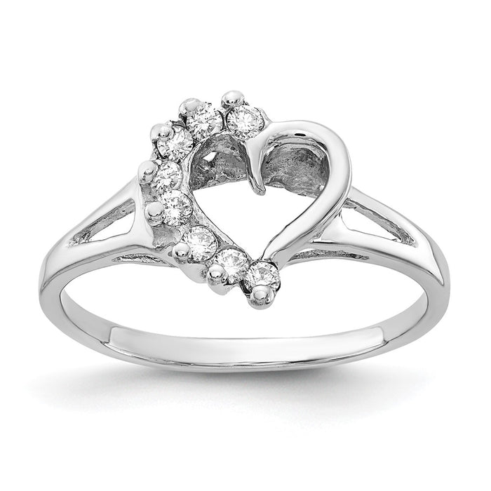 Exclusive 14K White Gold Heart Ring, Polished with AA Diamonds - Stylish Value!-1