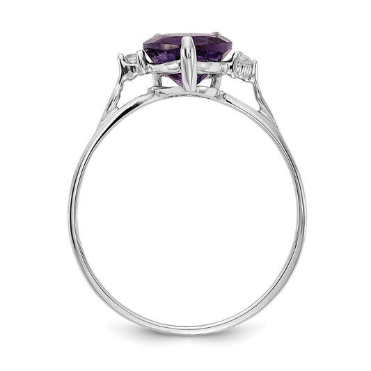 High-Quality 14K White Gold 7mm Heart-Shaped Amethyst Ring with AAA Diamonds - Stylish Value