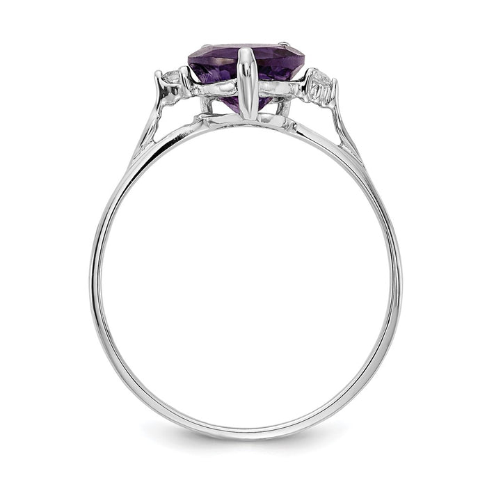 High-Quality 14K White Gold 7mm Heart-Shaped Amethyst Ring with Diamonds - Stylish Value-2
