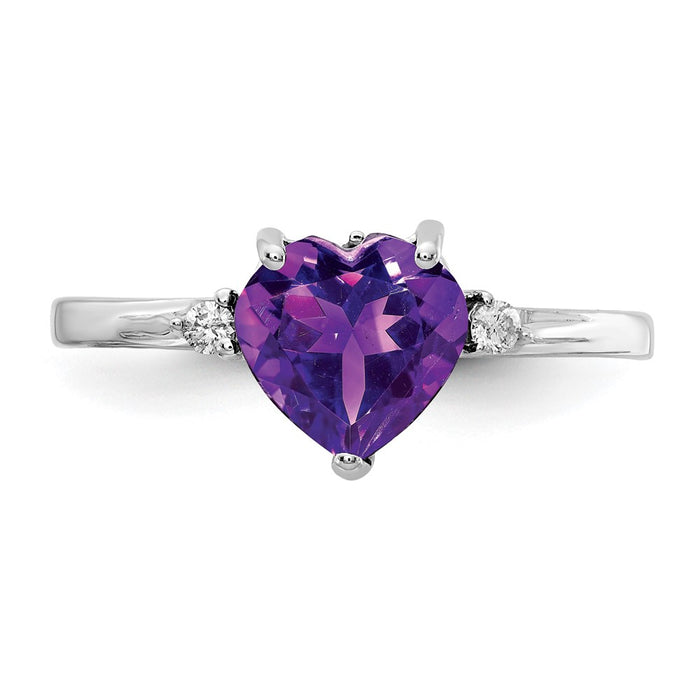 High-Quality 14K White Gold 7mm Heart-Shaped Amethyst Ring with Diamonds - Stylish Value-4