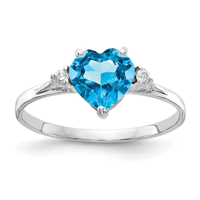Exclusive 14K White Gold 7mm Heart-Shaped Blue Topaz Ring with AA Diamonds - Stylish Value!-1